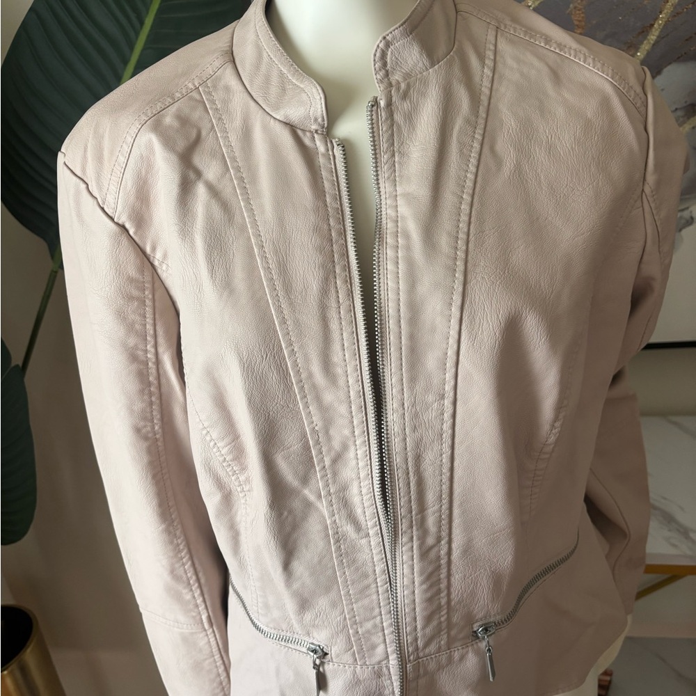 Women’s Blush Pink Zip-Front Moto Jacket